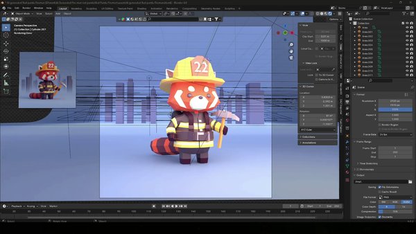 3D Model "Officer Bamboo" the Red Panda in Blender 4 with AI-Generated Imagery from Copilot