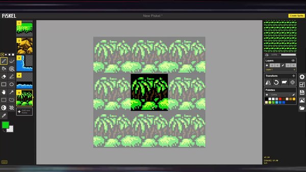 Build jungle platformer pixel art tiles in Piskel
