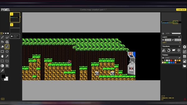 Build a jungle pixel art platformer game level in Piskel