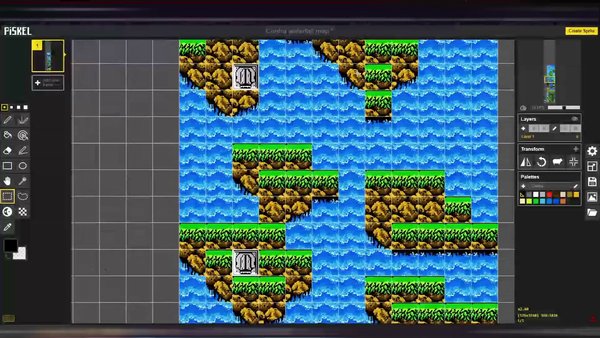 Build waterfall platformer pixel art tiles in Piskel