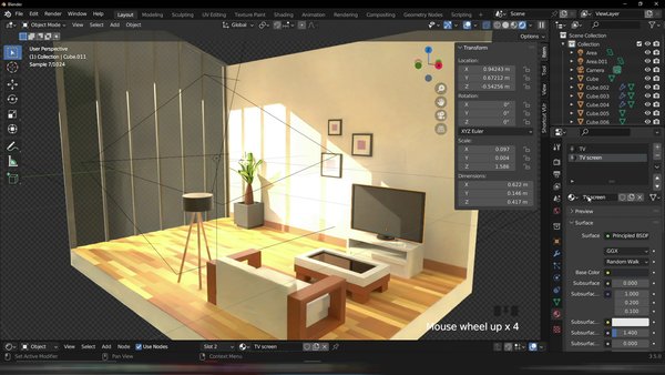 3D Model a Grand Window Room with Objects in Blender 3.5