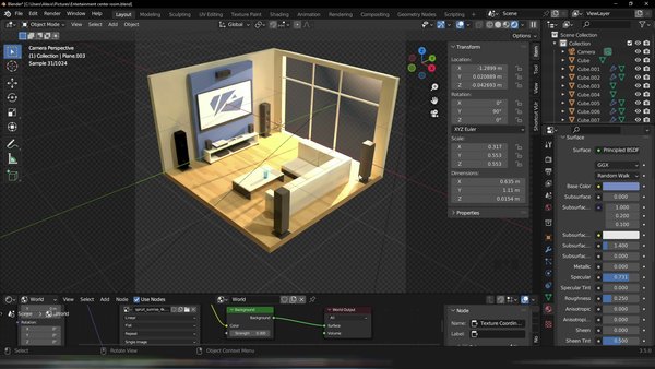 3D Model a TV Room in Blender 3.5