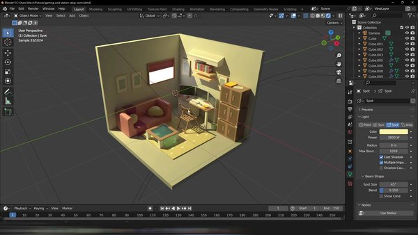 3D Model a Living Room with Workstation in Blender 3.5