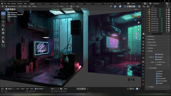3D Model a Low Poly Cyperpunk Room in Blender 3.5