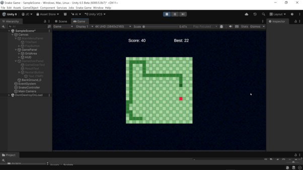 Build a 2D Snake Game with Unity AI
