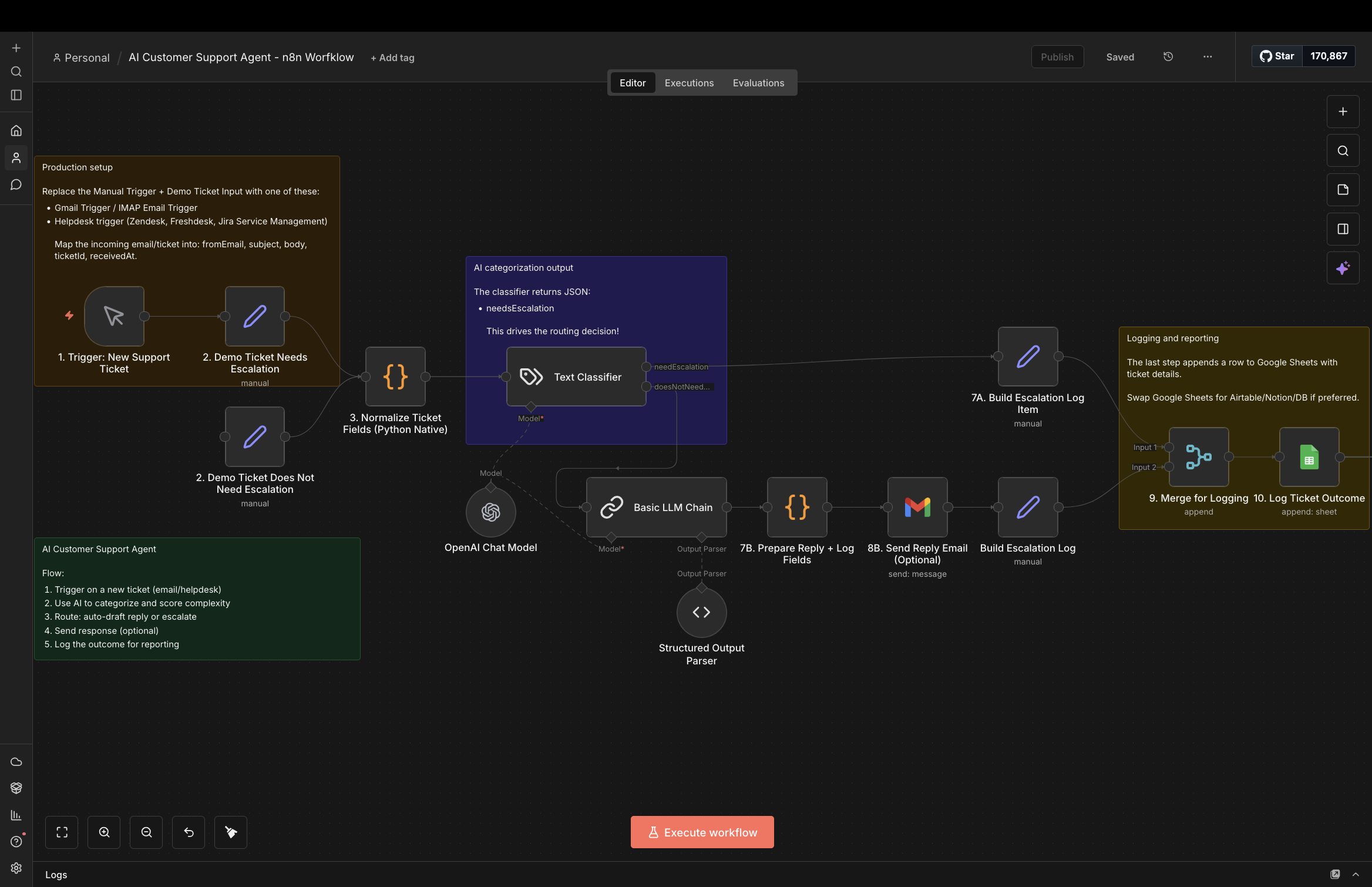 AI Customer Support Agent - n8n Workflow